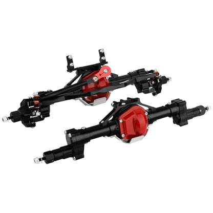 Aluminum Front & Rear Portal Axles for Axial SCX10 & SCX10 II 1/10 RC Crawler Car Axle Set Metal Upgrades Part (Black) - color: Black
