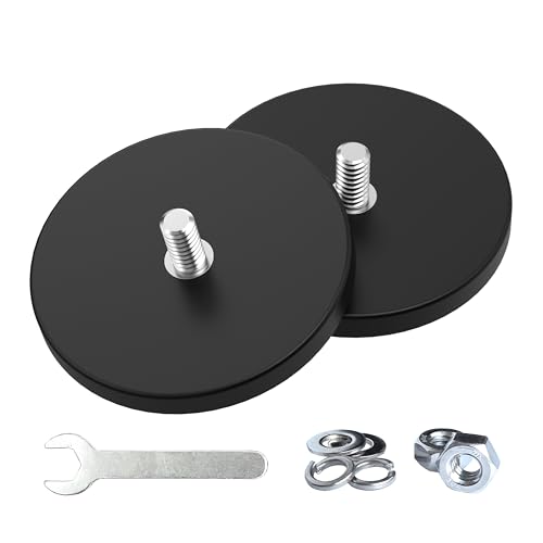 Magnetpro 2 Pieces Strong Rubber Coated Mounting Magnets 65 LB | Anti-Scratch & Anti Corrosion, Over 65 LB Adhesive Power, 1/4"-20 Stainless Steel Male Thread with Nuts for PTZ, Camera - size: 65LB - 1/4"-20 Male SS 2P