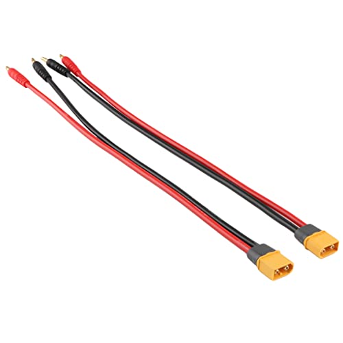 2pc XT60H Male Cables Connector Plug to 4mm Banana Plugs Battery Charge Lead Adapter Cable for RC Helicopter Quadcopter XT60 Lipo Battery Plug Charge 12AWG 30CM