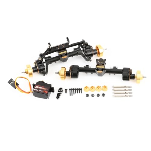 RCAWD 12mm Widen & 30% Upgrades 12T Gear SCX24 Portal Axle Set 160g & Brass Weights Hex, Shell & 8g RC Servo & Servo Mount for Bronco C10 Deadbolt Wrangler JLU CRC JT Gladiator Dodge Power Wagon