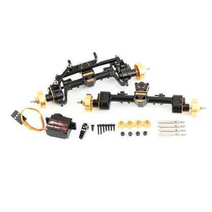 RCAWD 12mm Widen & 30% Upgrades 12T Gear SCX24 Portal Axle Set 160g & Brass Weights Hex, Shell & 8g RC Servo & Servo Mount for Bronco C10 Deadbolt Wrangler JLU CRC JT Gladiator Dodge Power Wagon