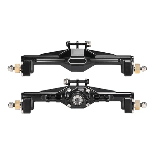 AMK Aluminum TRX4M Axles, CNC TRX4M Portal Axles Front & Rear Set with Steering Link, Aluminum Alloy Housing with Brass Hex for 1/18 RC Crawler TRX4M Defender Bronco Upgrade Parts (Black) - color: Black