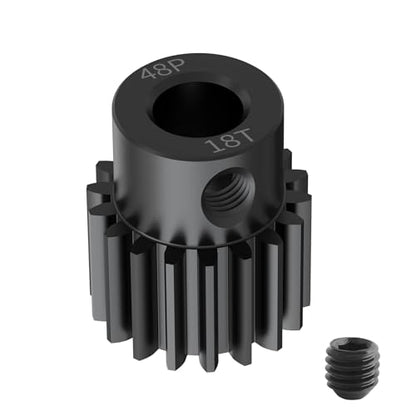Pinion Motor Gear, 48P 18T, 1/8 in (3.175mm) Shaft Hole | 48 Pitch 18 Teeth, 1045 Hardened Carbon Steel, 1/8 Inch Shaft Hole, RC Motor Pinion Upgrade, for 1/10 RC Brushless Crawler - size: 48P 18T