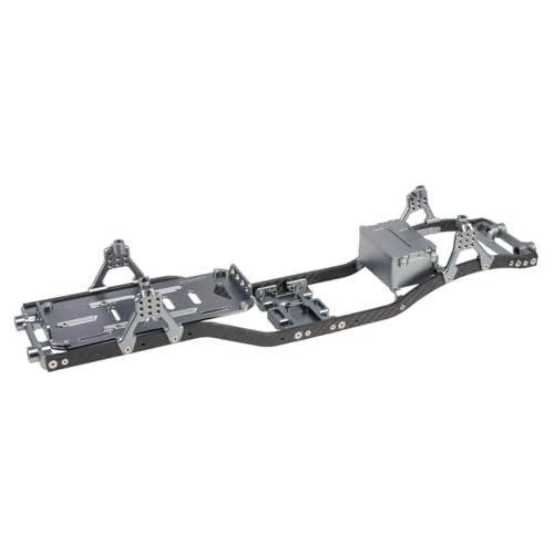 SCX10 Chassis Set for 1/10 RC Crawler w/Carbon Fiber Rails Metal Brace Skid Plate Adjustable Shock Mount Radio Box Battery Tray (Gray Set) - color: Gray Set