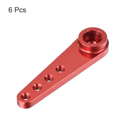 MECCANIXITY 6 Pcs Aluminum Servo Horn Long 25T 25 Teeth Steering Arm 37mm Length Red Suitable for DIY RC Car/Boat/Airplanes Boat Model Accessories - color: Red