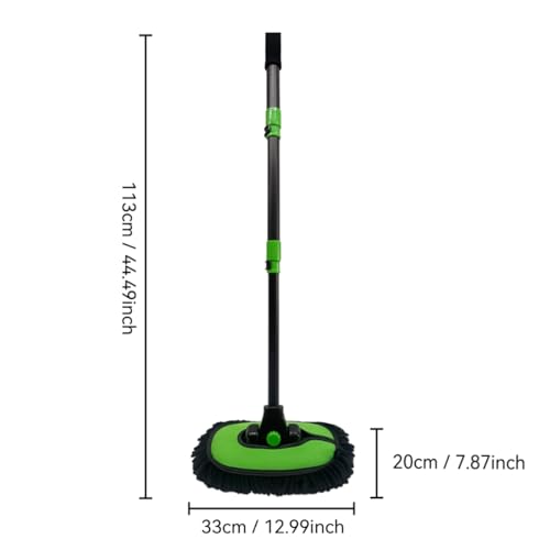 43'' Car Wash Brush with Long Handle Chenille Microfiber Car Wash Kit Mitt Retractable Bent Pole Car Wash Mop for Cars RV Truck Boat (Green-1) - color: Green-1
