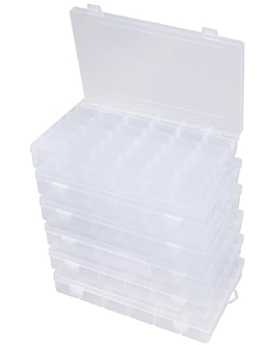 6 Pack 36 Grids Bead Organizer Tackle Box Organizers Plastic Organizer Box with Dividers Craft Storage Containers for Beads, Jewelry Clear Boxes Organizers