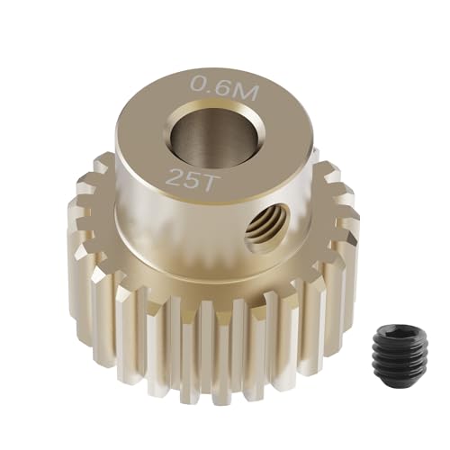 Pinion Motor Gear, M0.6 25T, 1/8 in (3.175mm) Shaft Hole | M0.6 Pitch 25 Teeth, 7075 Aluminum Alloy, 1/8 Inch Shaft Hole, RC Motor Pinion Upgrade, for 1/10 RC Brushless Crawler - size: M0.6 25T