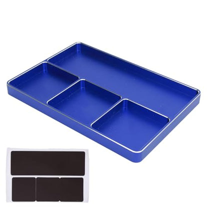 HERCHR Magnetic Tray for Screws, 4 Grids Aluminum Alloy RC Repair Screw Tray with Magnetic Pad Parts Organizer for 1/10 1/8 RC Car Airplanes (Blue) - color: Blue