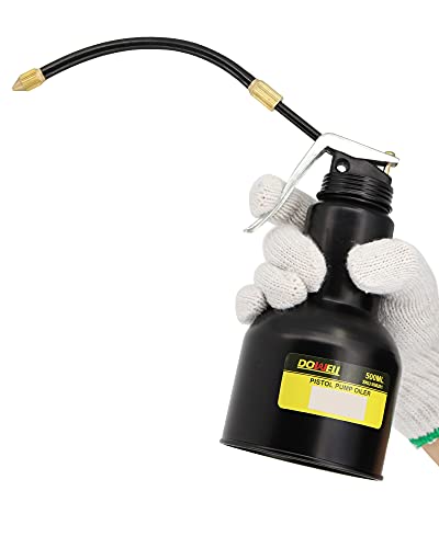 DOWELL Pistol Pump Oiler Metal Oil Can Lubrication Oil Gun 16oz 500ml Can Bottle with 2-Pieces Straight Spout Black HY050201 - size: 16 oz