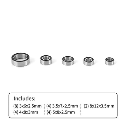 INJORA Steel Sealed Bearing Kit for TRX4M 1/18 RC Crawler, 22PCS (Black) (Pack of 2) - size: 8x12x3.5mm (Pack of 2)