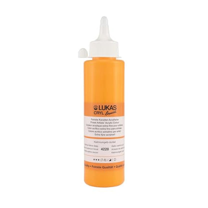 Lukas Cryl Liquid Soft Body Acrylic Paints for Painting - Professional Low Viscosity - 250 ml Bottle Cadmium Yellow Deep - color: Cadmium Yellow Deep