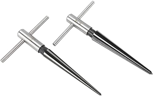 T-Handle Tapered Reamer Set 3–13mm (1/8″–1/2″) & 5–16mm (1/2″–5/8″) | Bridge Pin Hole Handheld Taper Reamers — 6-Flute Chamfering Reamers for Guitar Making, Woodworking, and Luthiery (Set of 2)