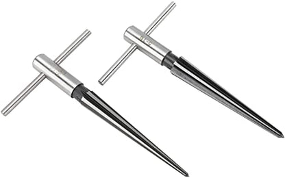 T-Handle Tapered Reamer Set 3–13mm (1/8″–1/2″) & 5–16mm (1/2″–5/8″) | Bridge Pin Hole Handheld Taper Reamers — 6-Flute Chamfering Reamers for Guitar Making, Woodworking, and Luthiery (Set of 2)