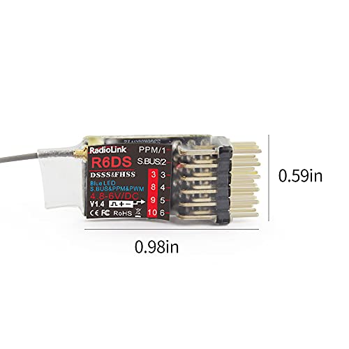 Radiolink R6DS 2.4GHz RC Receiver 6/10 Channels SBUS/PWM/PPM for Drone Airplane Fixed Wing AT9S/AT9S Pro/AT10/AT10II Transmitter RX