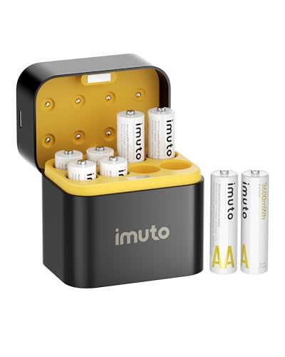 imuto Rechargeable AA Batteries with Charger, 3600mWh 8 Pack 1.5V 2A Output | aa Lithium Batteries, 8 Slot Storage Case, 2500+ Cycles Life, 3H Fast Charging for Smart Lock, Xbox Series, Blink Camera