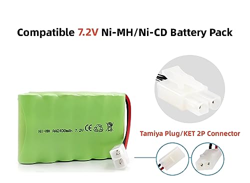 Universal RC Charger Cable with Tamiya Plug/KET 2P Connector Plug for 7.2V Ni-MH/Ni-CD (6S) Battery Pack, Compatible RC Car/Boat/Plane/Drone/Tank/Helicopters/Other Remote Control Toys