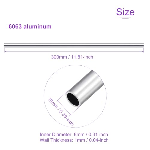 DMiotech 3Pack (10mm OD x 8mm ID) 6063 Aluminum Round Tube 300mm Length Industry Metal Tubing for Machinery Frame Construction DIY Projects - size: 10mm x 8mm x 300mm