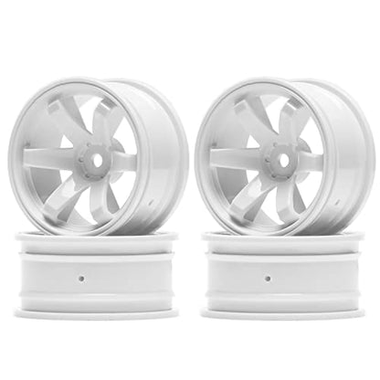 4PCS RC Car Rubber Tires and Plastic Wheels Rims Compatible with 1/10 Scale On Road Touring Racing Flat Drift Car for HSP HPI Tamiya(White) - color: White