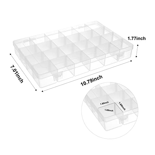 2 Pack 24 Grids Plastic Small Crafts Storage Boxes with Adjustable Dividers (10.5" × 6.7" x 1.57") - size: 24 Grid