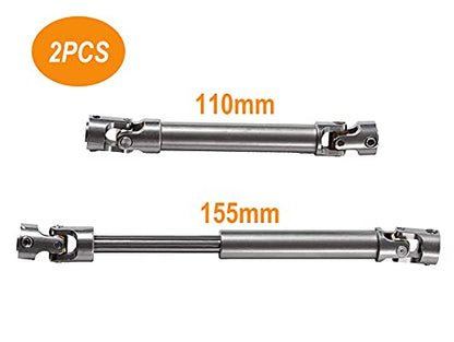 Aluminium Universal Drive Shaft Upgrades Accessories for 1/10 SCX10 RC Car Truck Rock Crawler 110-155 mm(2PC)