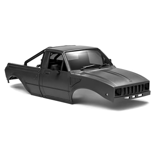 1/24 RC Crawler Hard Body Shell with Bed Rack, ABS Plastic Pickup Truck Body Shell Replacement Compatible with Axial SCX24 C10 Bronco Wrangler Base Camp 4Runner, Black