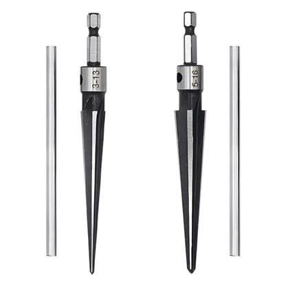 EMVANV 2Pcs Bridge Pin Hole Reamer, 3-13mm(1/8''-1/2'') & 5-16mm(½-5/8") T Handle Taper Reamer Set, 6 Fluted Chamfer Reaming Tool, Bridge Pin Hole Handle Tapered Reamers(Black Silver)
