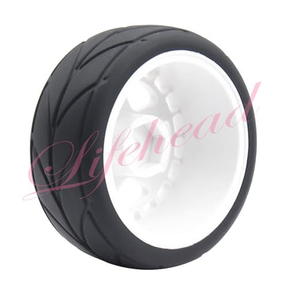 Lifehead 65mm On Road Rubber Tires& Wheels Rims 12mm Hex Hub for HPI Ken Block's Tamiya XV01 TT01 TT02B Kyosho FAZER MK2 Lc Racing PTG HSP RGT RC 3RACING D5 1/10 RC Rally Car - color: White 1