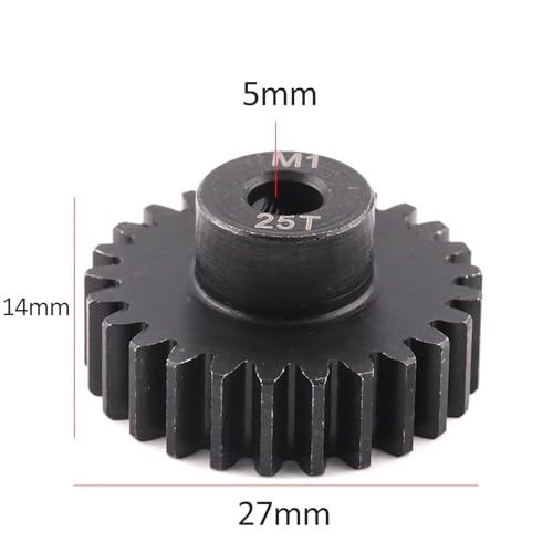 Steel Mod1 5mm Pinion Gear 1PCS, 11-28 M1 Pinion Gear Metal Hardened Steel Fit 5mm RC Motor Shaft with 3.175mm Coupler Compatible with 1/5 1/6 1/8 1/10 1/14 RC Brushless Brush Motor (25T) - size: 25T