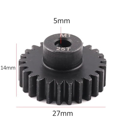 Steel Mod1 5mm Pinion Gear 1PCS, 11-28 M1 Pinion Gear Metal Hardened Steel Fit 5mm RC Motor Shaft with 3.175mm Coupler Compatible with 1/5 1/6 1/8 1/10 1/14 RC Brushless Brush Motor (25T) - size: 25T