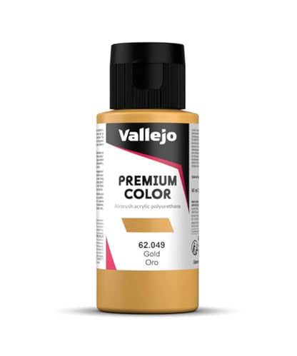 Vallejo - Premium Color RC Gold 2.02 Fl.Oz. (60 ml) for Airbrushing, Acrylic-Polyurethane Hybrid Resin of Great Resistance Paint for Model and Hobby Use - style: Gold