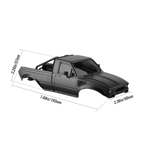 Hard Pickup Body Shell with Bed Rack for 1/24 SCX24 RC Crawler | With dual interchangeable grilles, magnetic flip-up design easy maintenance - color: Black