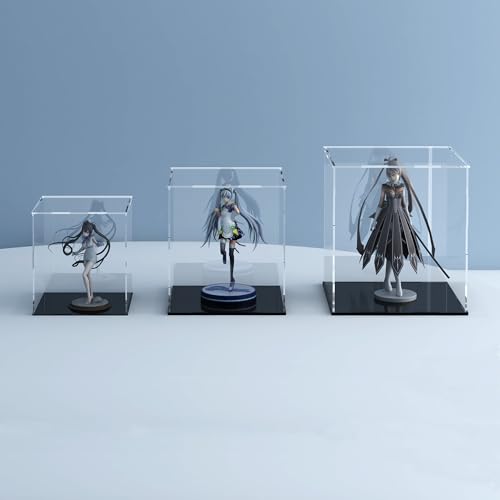Acrylic Display Case for Collectibles and Toys, Versatile Clear Acrylic Display Box with Black Base for Action Figures and Trophy, 7x7x11-inch - size: 7"L x 7"W x 11"H