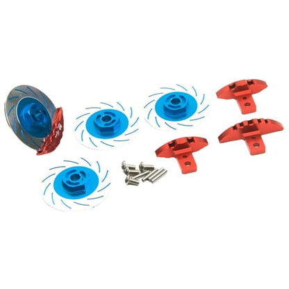 RC Brake Disc, 4 Pcs/Set RC Aluminium Alloy Brake Disc Caliper Set High Simulation Wheel Rim Hex Hub Brake Disc Decoration Compatible with Sakura D4 AWD RWD 1/10 RC Car Upgrade Parts (Blue)