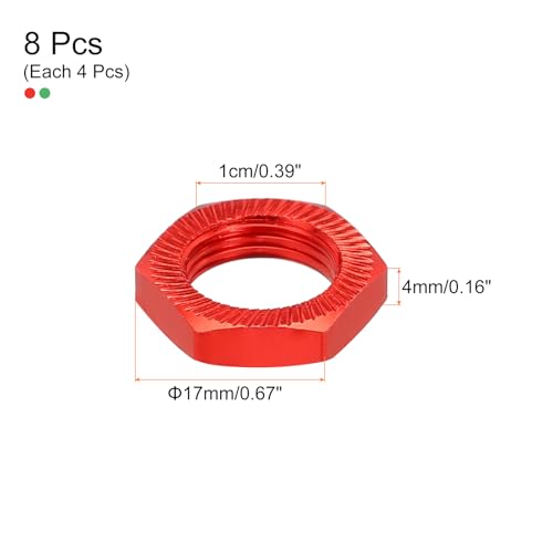 MECCANIXITY Aluminum 17mm RC Wheel Nut Thread M12x1.0mm Hex Wheel Nuts RC Wheel Nut for 1/8 RC Model Car Trucks Off Road Car Upgraded Parts Pack of 8(Red & Green) - color: Red & Green