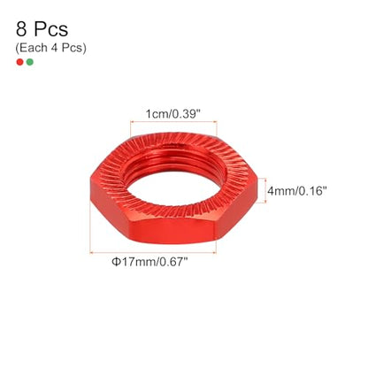 MECCANIXITY Aluminum 17mm RC Wheel Nut Thread M12x1.0mm Hex Wheel Nuts RC Wheel Nut for 1/8 RC Model Car Trucks Off Road Car Upgraded Parts Pack of 8(Red & Green) - color: Red & Green