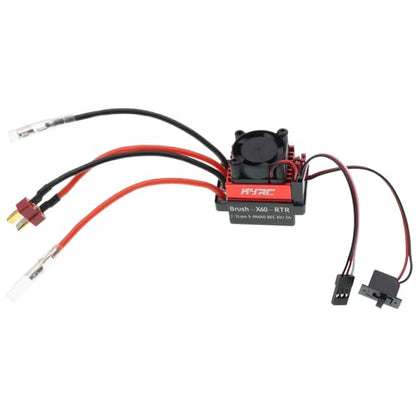 RC Car 60A Brushed ESC Electric Speed Controller 6V/2A BEC Compatible with Traxxas TRX4 TRX6 D90 HSP Tamiya Redcat Axial SCX10 HPI 4WD Truck 1/10 RC Truck Car Crawler (T Plug with Cooling Fan) - style: T Plug with Cooling Fan