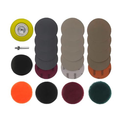 Car Headlight Restoration Kit, 21PCS 3 Inch Vehicle Headlights Lens Polishing Sanding Discs with Buffering Pad, Auto Hook and Loop Sanding Pads, Universal for Automobile RV Truck