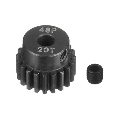 MECCANIXITY 48P Hardened Steel Pinion Gear, 20T 3.175mm Shaft Metal Motor Gear with Hex Key for RC Brushless Brush Motor Model Car Replace(Black) - size: 20T