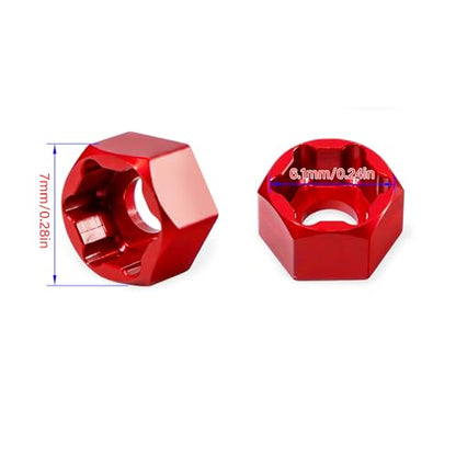 4Pcs 5mm to 7mm RC Wheel Hex Adapter, Aluminum Hex Hub Converter for 1/10 & 1/24 RC Crawler, CNC Machined Wheel Hub Adapter (Red) - color: Red