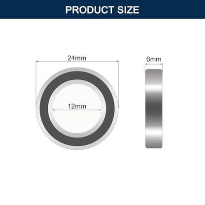 6901-2RS Deep Groove Bearings, ID 12mm x OD 24mm x Width 6mm Double Rubber Sealed Ball Bearings, Pre-Lubricated (GCr15) Chrome Steel 10pcs - size: 6901-2RS 12mmx24mmx6mm