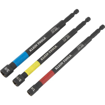 Klein Tools 65411PK3 Magnetic Color-Coded Power Nut Setter Set, 1/4-Inch Impact Hex Drive, 5-Inch Shaft, Extended Reach, 3-Piece - size: 6-Inch / 3-Piece Set