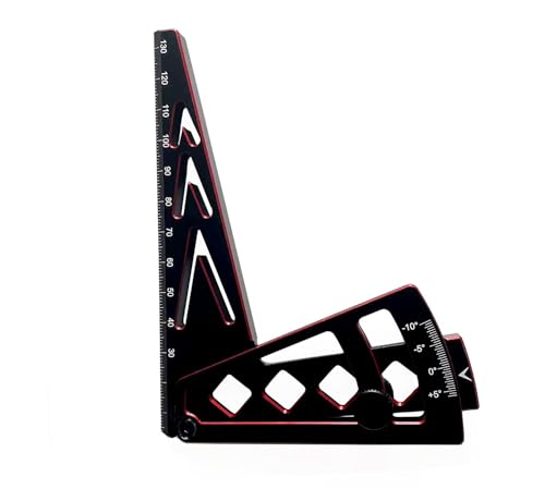 RC Car Camber Gauge Adjustable Wheel Rim Camber Gauge for 1/10 1/8 Trucks | Dual-purpose camber&height measurement, precision laser-etched scale, lightweight metal body, quick wheel alignment setup - color: Black+red