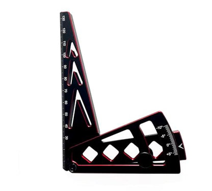 RC Car Camber Gauge Adjustable Wheel Rim Camber Gauge for 1/10 1/8 Trucks | Dual-purpose camber&height measurement, precision laser-etched scale, lightweight metal body, quick wheel alignment setup - color: Black+red