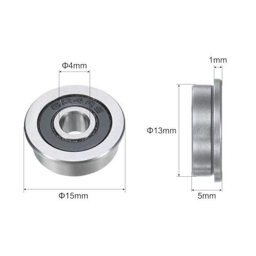uxcell F624-2RS Flanged Ball Bearing 4x13x5mm Double Sealed Chrome Steel Flange Bearings, 10pcs - size: F624-2RS