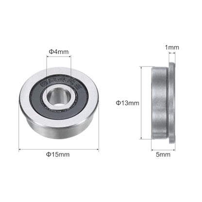 uxcell F624-2RS Flanged Ball Bearing 4x13x5mm Double Sealed Chrome Steel Flange Bearings, 10pcs - size: F624-2RS