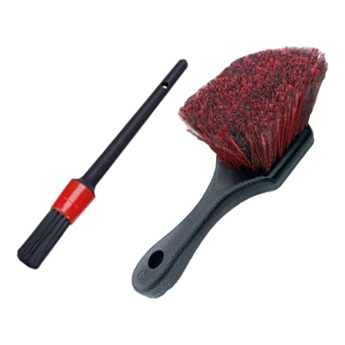 ZIMISI Short Handle Car Wash Brush, Stiff Bristle Carpet Brush, Multipurpose Car Cleaning Kit, Wheel Brushes for Cleaning Wheels, Tire Brushes for Vehicle Body Surface, Rims, Home (Red)