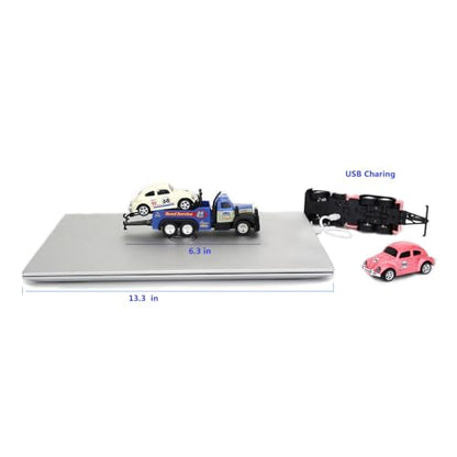 Mini Rc Truck,Tow Trucks Toy with Mini Metal Car Set 2PCS,City Service Vehicle Remote Control Tow Truck Toys for Kids Boys Gifts 3-5 4-7 8-12 Years Old, 1:64 Scale Cars Trailer Toy with Light (Pink) - color: Pink