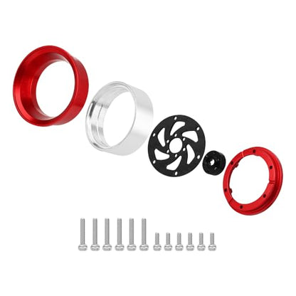 ModuWheel 1.3" Negative Offset Aluminum + Carbon Fiber Base Beadlock Wheels for 1/24 1/18 SCX24 TRX4m Ascent-18 RC Crawler (red) - color: red