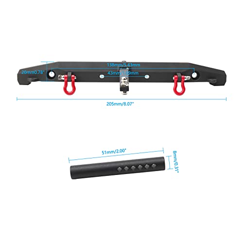 RC Crawler Bumper 1/10 RC Metal Rear Bumper W/LED Lights Tow Shackles Trailer Hitch for TRX-4 SCX10 II 90046 Crawler Truck - style: Rear Bumper